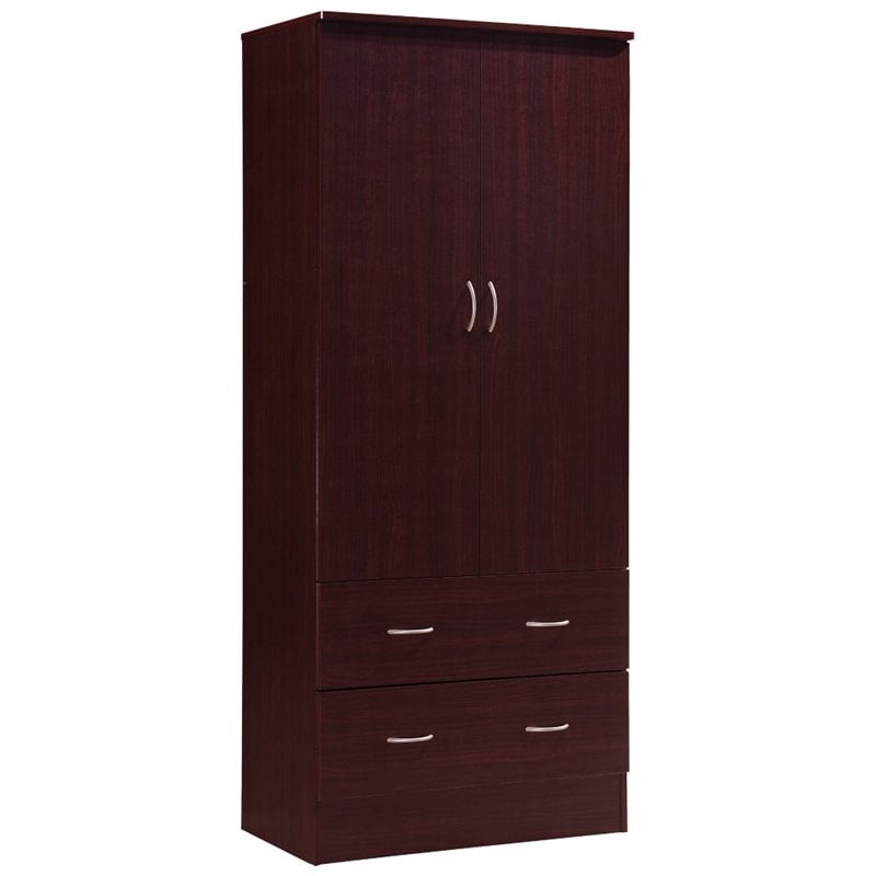 Hodedah 2-Door Armoire with 2-Drawers and Clothing Rod in Black 