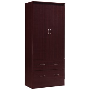 Hodedah 2 Door Armoire with 2 Drawers and Clothing Rod in Mahogany Wood