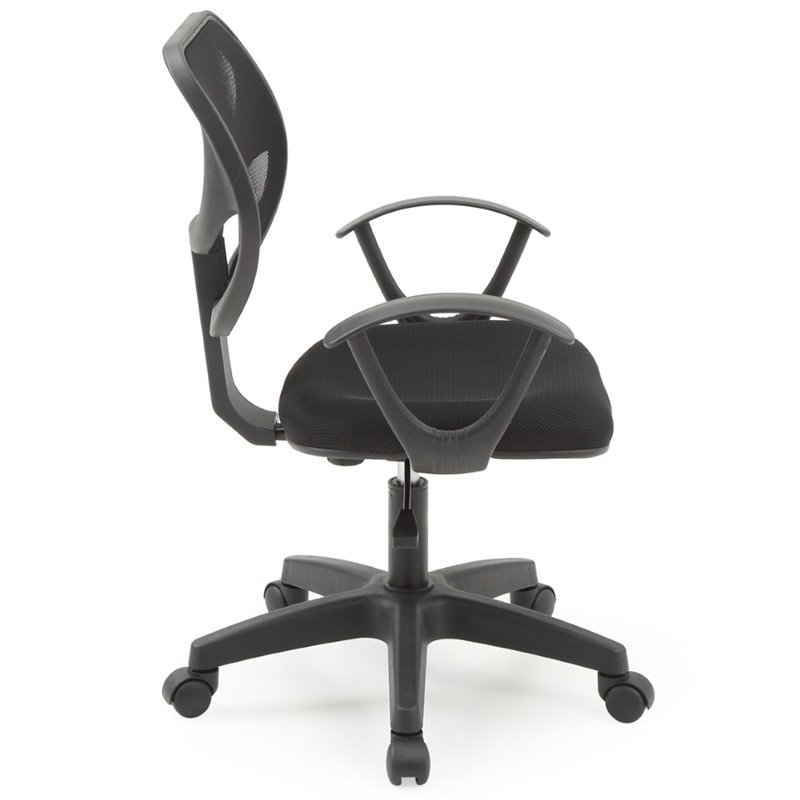 Hodedah Mesh Mid-Back Adjustable Height Task Chair in Black Fabric