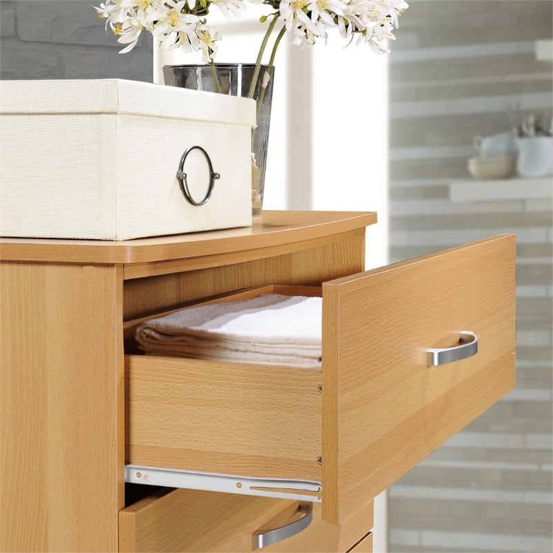 Hodedah Five Drawer Contemporary Wooden Chest in Beige Finish