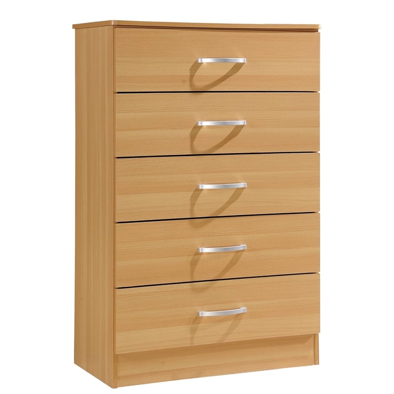 Hodedah Five Drawer Contemporary Wooden Chest in Beige Finish