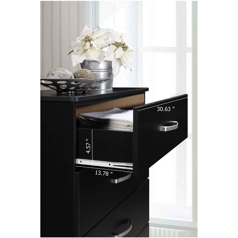Hodedah Five Drawer Contemporary Wooden Chest in Black Finish