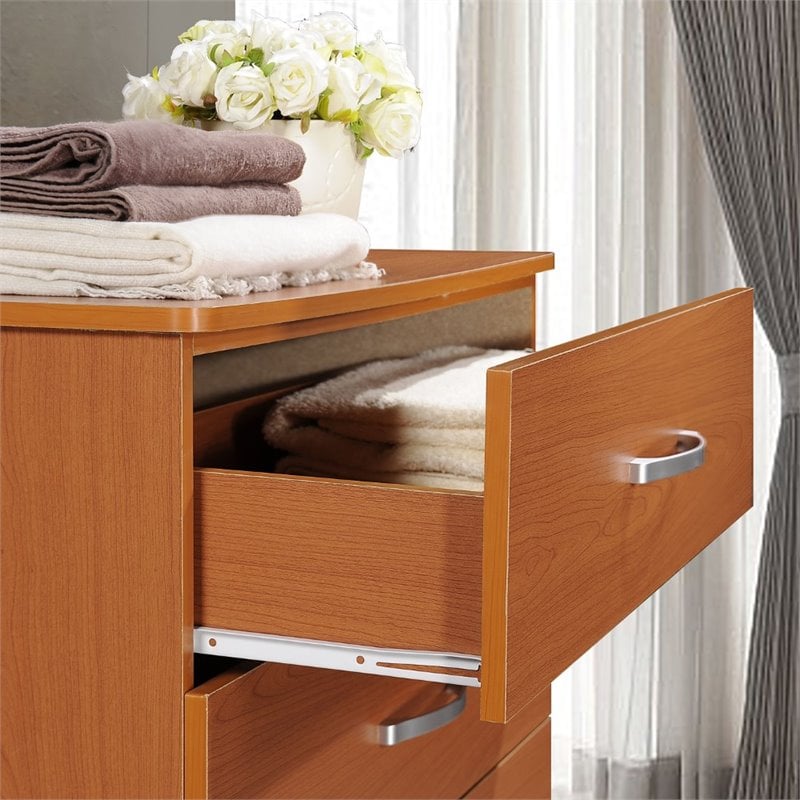 Hodedah Five Drawer Contemporary Wooden Chest in Cherry Finish