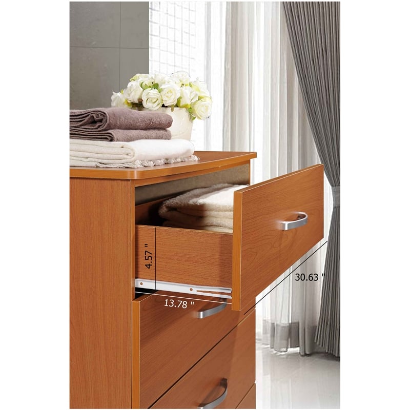 Hodedah Five Drawer Contemporary Wooden Chest in Cherry Finish