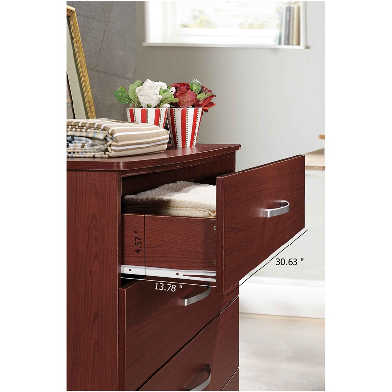 Hodedah Five Drawer Contemporary Wooden Chest in Mahogany Finish