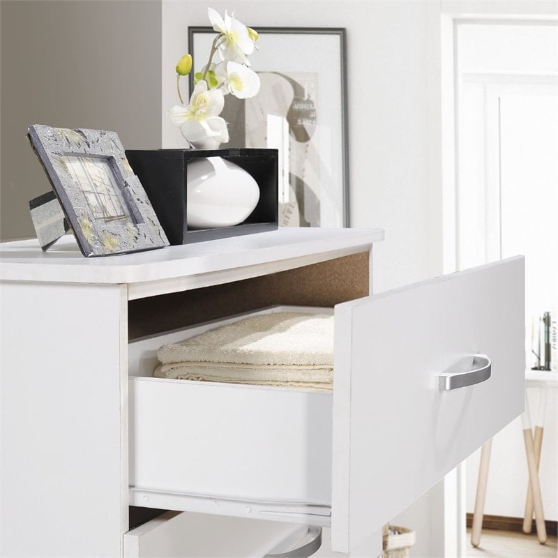 Hodedah Five Drawer Contemporary Wooden Chest in White Finish