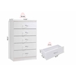 Hodedah Five Drawer Contemporary Wooden Chest in White Finish