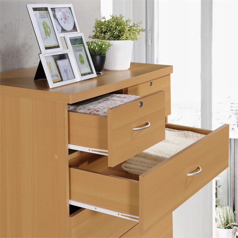 Hodedah 7 Drawer Chest with Locks on 2 Top Drawers in Beige Wood