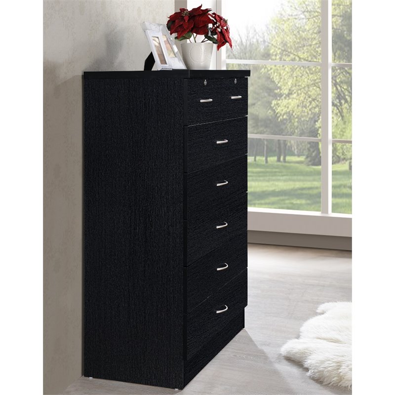 Hodedah 7 Drawer Chest with Locks on 2 Top Drawers in Black Wood