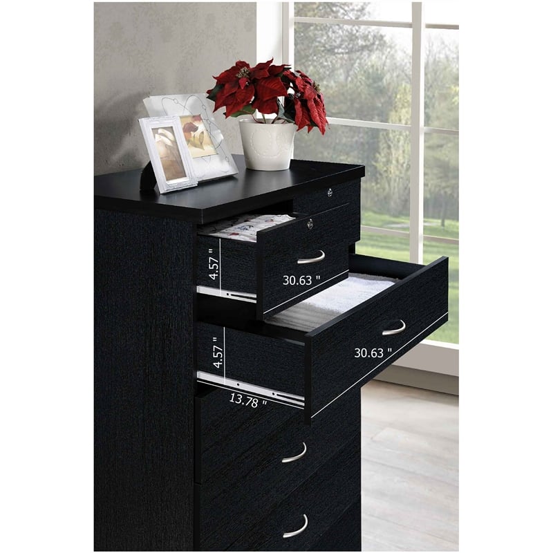 Hodedah 7 Drawer Chest with Locks on 2 Top Drawers in Black Wood