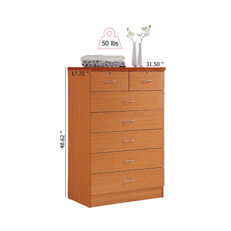 Hodedah 7 Drawer Chest with Locks on 2 Top Drawers in Cherry Wood