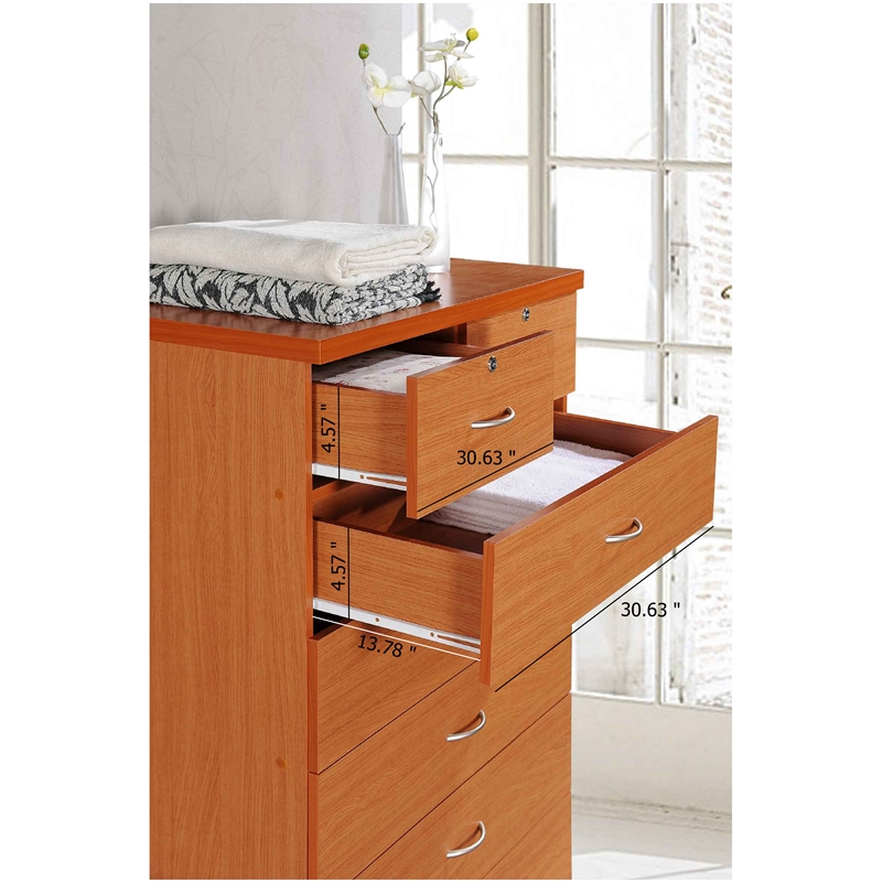 Hodedah 7 Drawer Chest with Locks on 2 Top Drawers in Cherry Wood