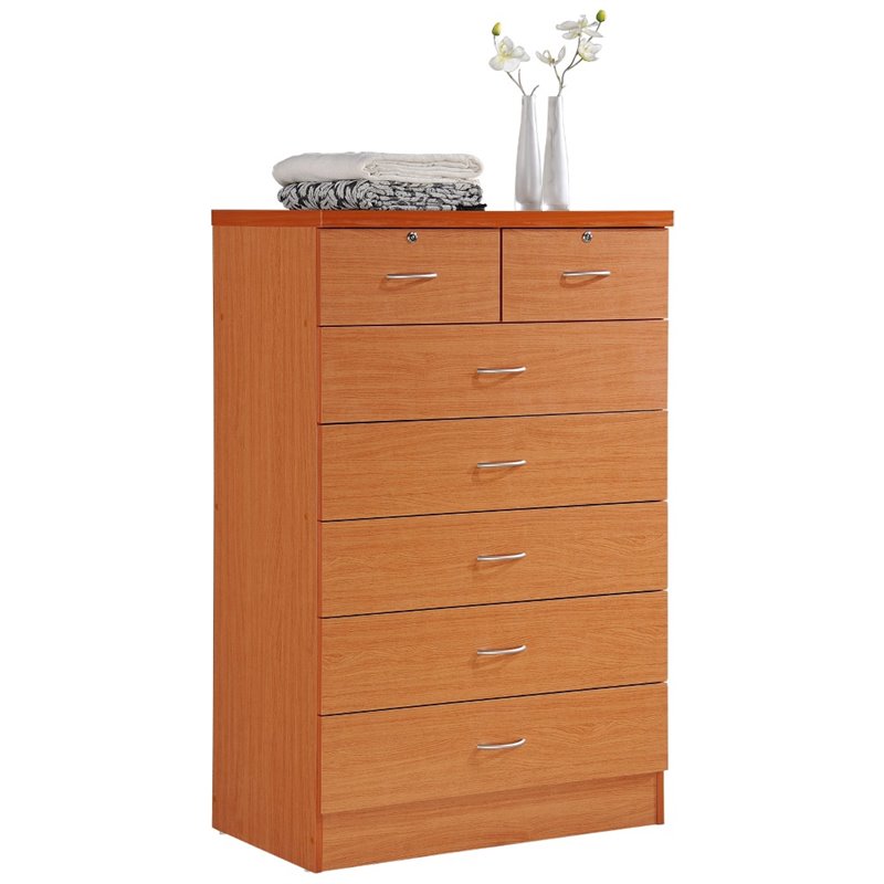 Hodedah 7 Drawer Chest with Locks on 2 Top Drawers in Cherry Wood