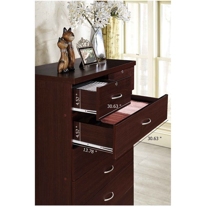 Hodedah 7 Drawer Chest with Locks on 2 Top Drawers in Mahogany Wood