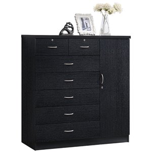 Hodedah 7 Drawer Chest with Locks on 2 Drawers and 1 Door in Black Wood