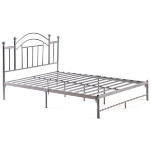 hodedah complete metal queen-size bed with headboard-footboard in silver finish