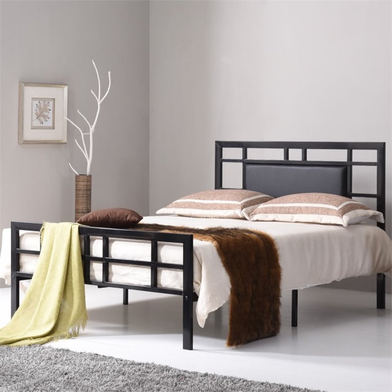 Hodedah Complete Metal Full-Size Bed with Headboard-Footboard in Black Finish