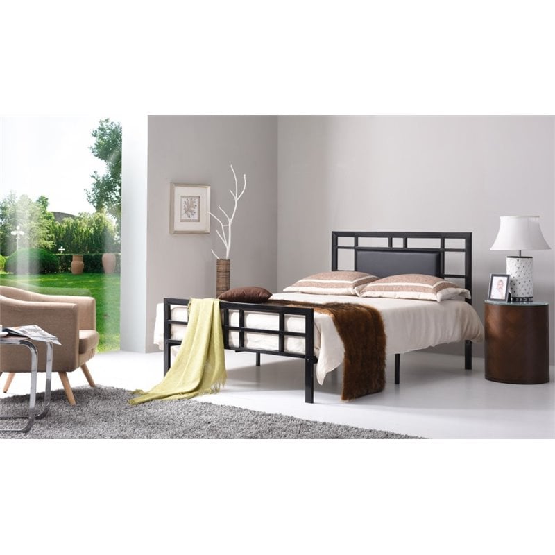 Hodedah Complete Metal Queen-Size Bed with Headboard-Footboard in Black Finish