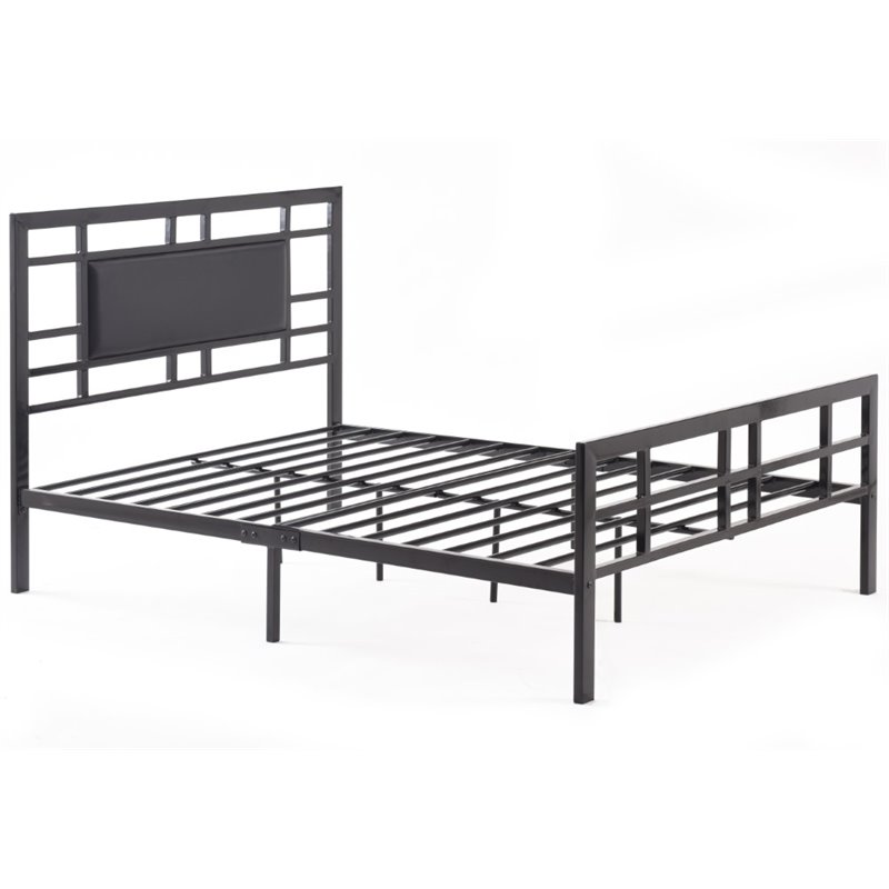 Hodedah Complete Metal Queen-Size Bed with Headboard-Footboard in Black Finish