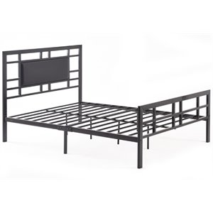 Hodedah Complete Metal Queen-Size Bed with Headboard-Footboard in Black Finish