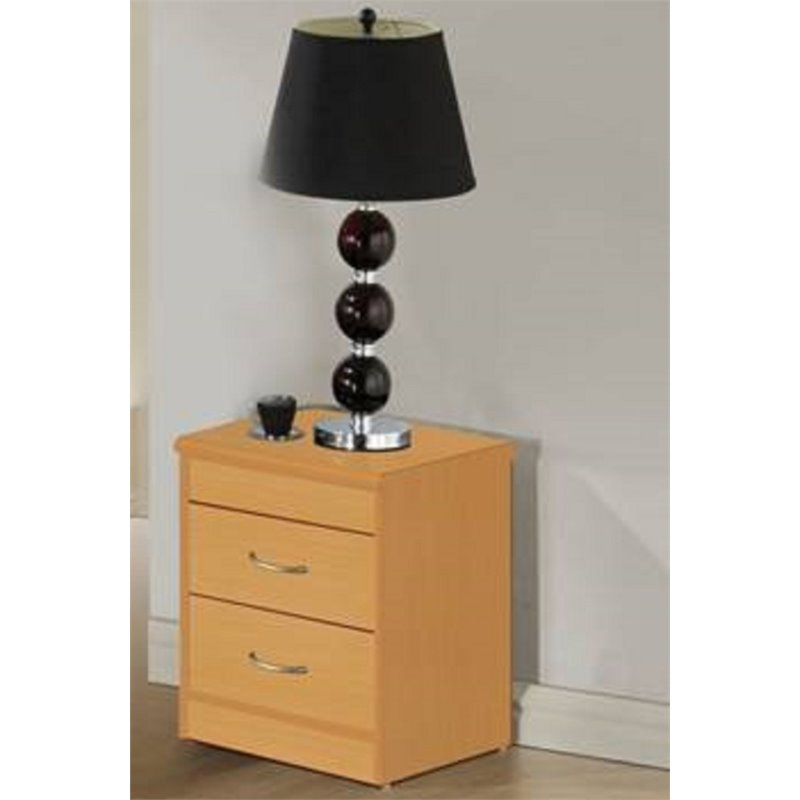 Hodedah Two Drawer Contemporary Wooden Nightstand in Beige Finish