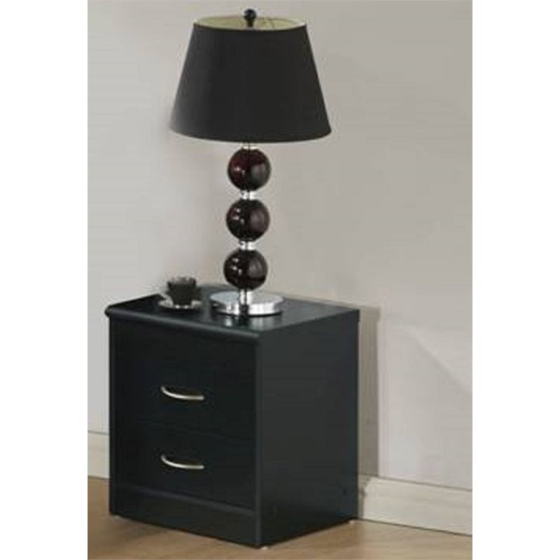 Hodedah Two Drawer Contemporary Wooden Nightstand in Black Finish