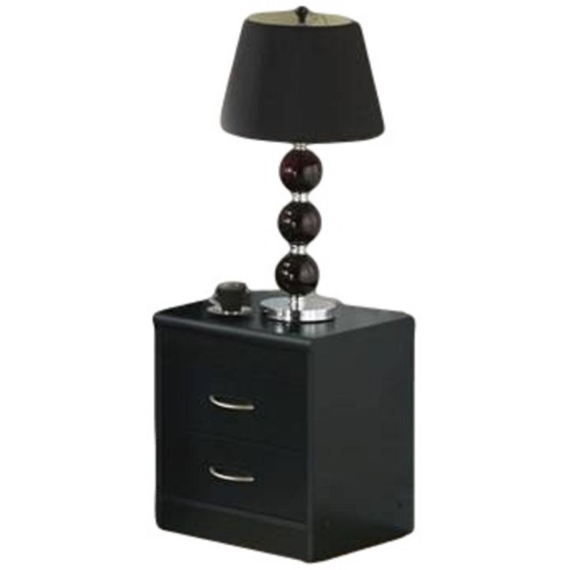 Hodedah Two Drawer Contemporary Wooden Nightstand in Black Finish