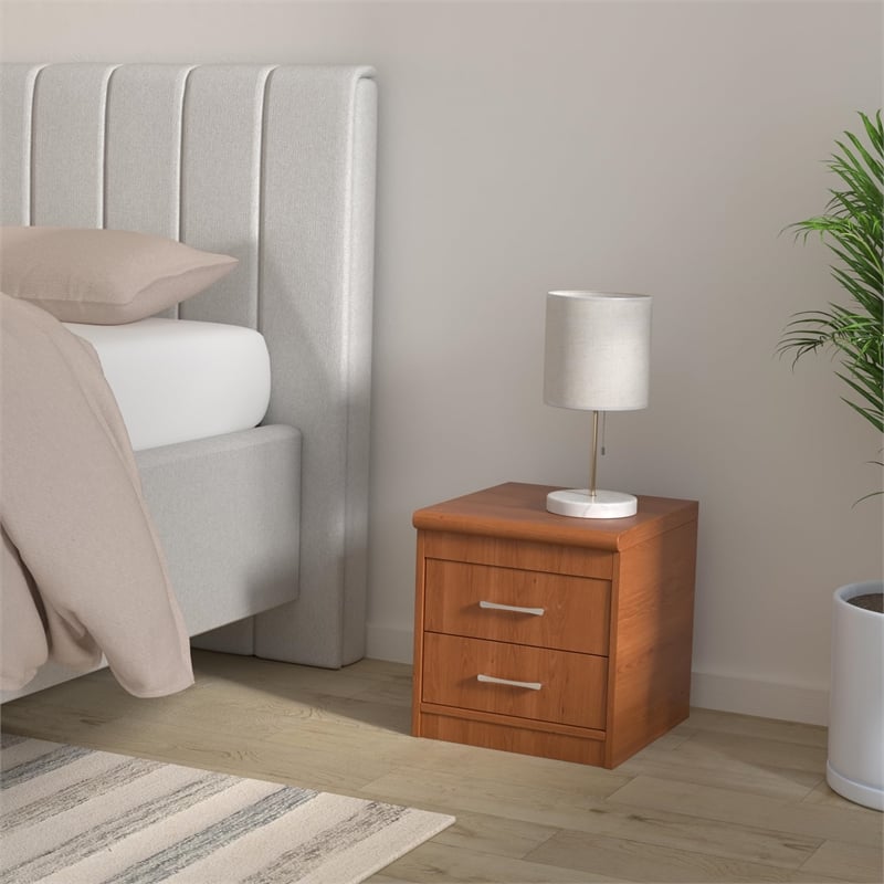Hodedah Two Drawer Contemporary Wooden Nightstand in Cherry Finish