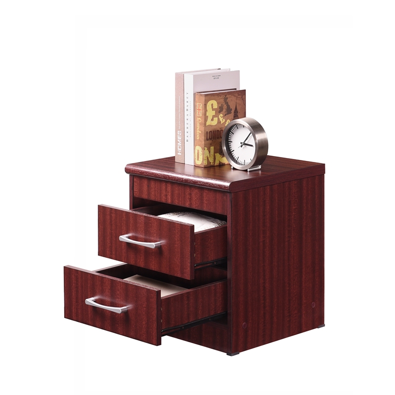 Hodedah Two Drawer Contemporary Wooden Nightstand in Mahogany Finish