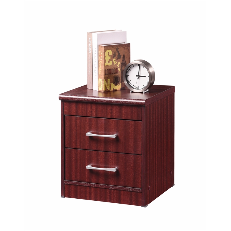 Hodedah Two Drawer Contemporary Wooden Nightstand in Mahogany Finish