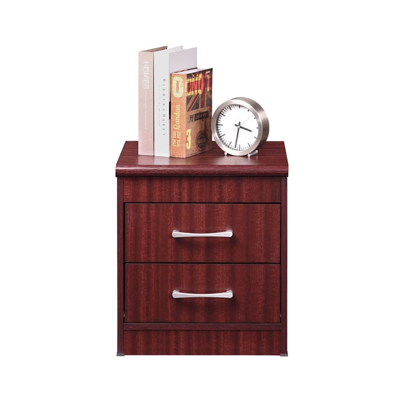 Hodedah Two Drawer Contemporary Wooden Nightstand in Mahogany Finish