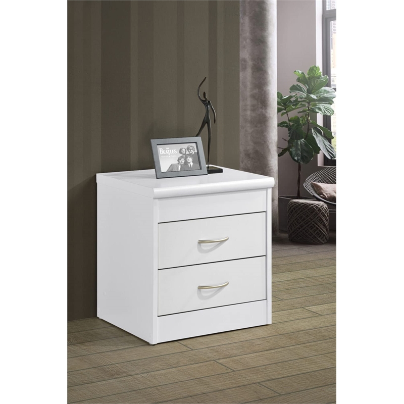 Hodedah Two Drawer Contemporary Wooden Nightstand in White Finish