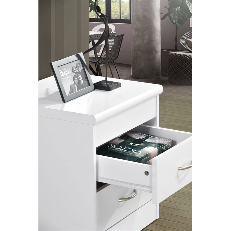 Hodedah Two Drawer Contemporary Wooden Nightstand in White Finish