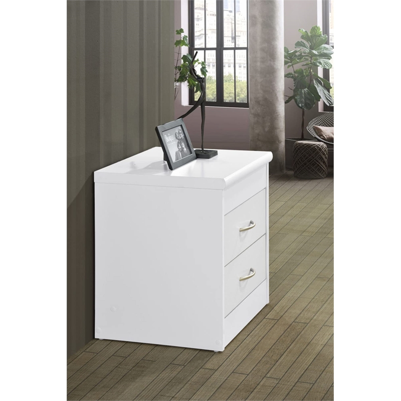 Hodedah Two Drawer Contemporary Wooden Nightstand in White Finish