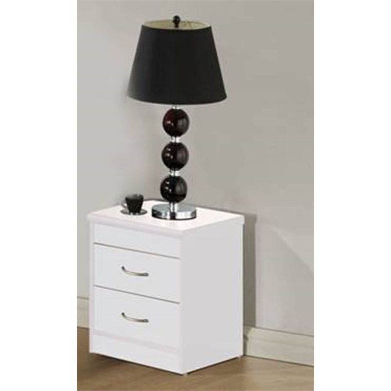 Hodedah Two Drawer Contemporary Wooden Nightstand in White Finish