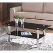 Hodedah Tempered Glass Coffee Table in Black Finish with Stainless Steel Legs