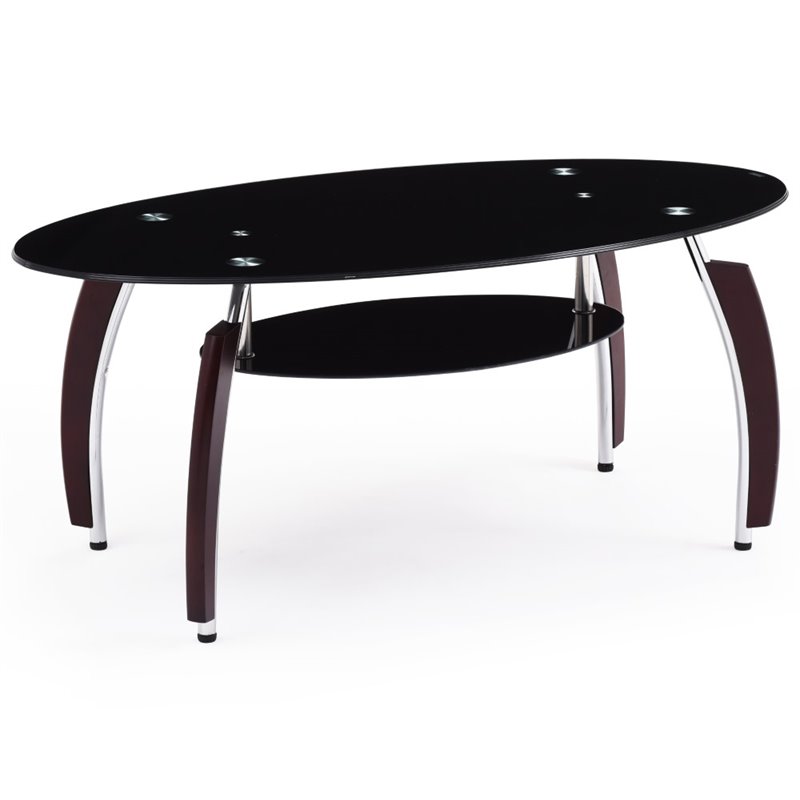 Hodedah Tempered Oval Glass Coffee Table in Black HICT34 BLACK