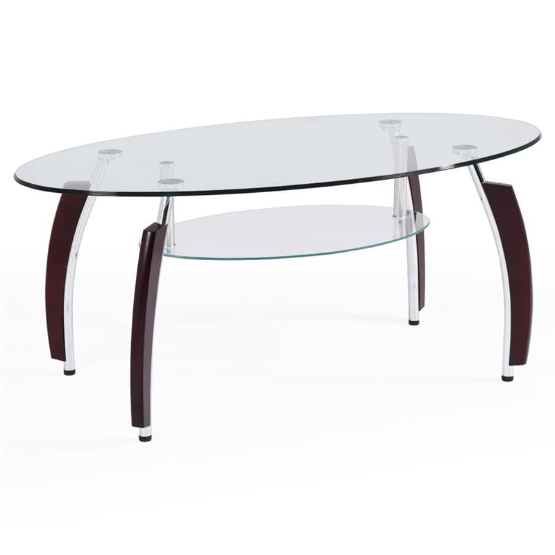 Hodedah Tempered Oval Glass Coffee Table in Clear HICT34 CLEAR