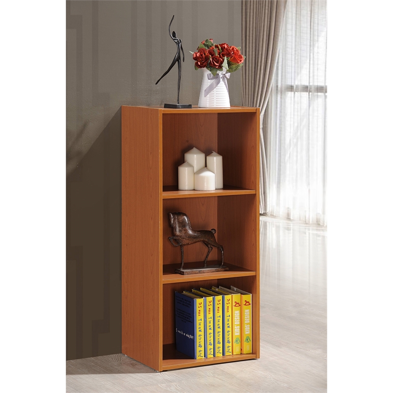 Hodedah Three Shelf Versatil Wooden Bookcase in Cherry Finish