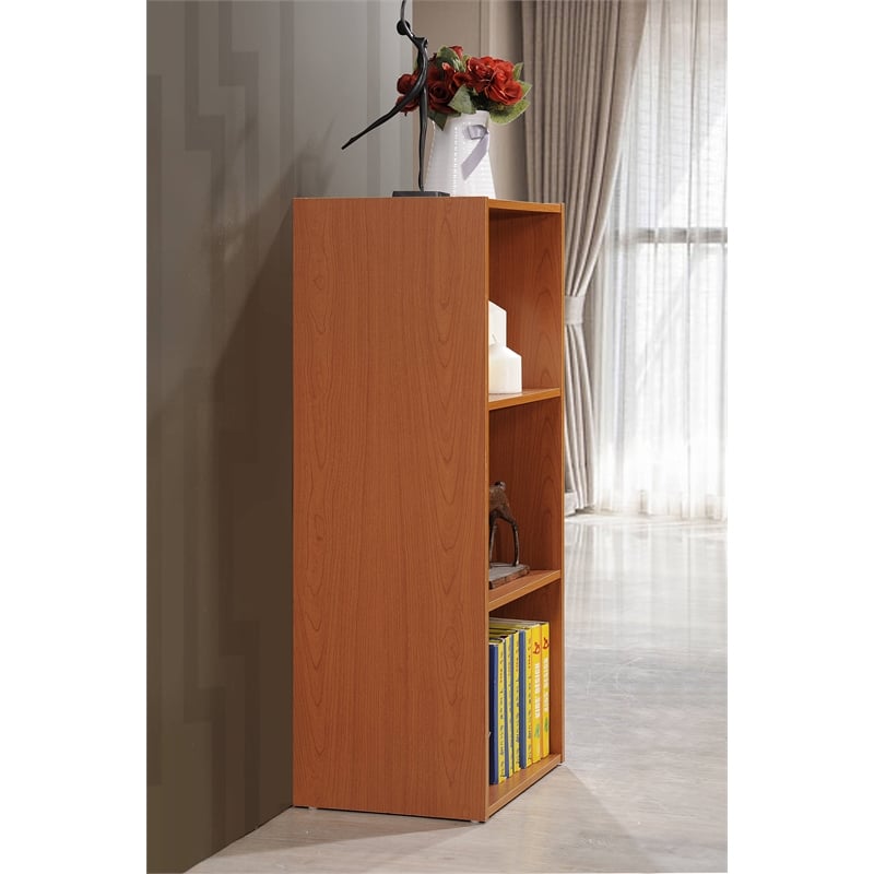 Hodedah Three Shelf Versatil Wooden Bookcase in Cherry Finish