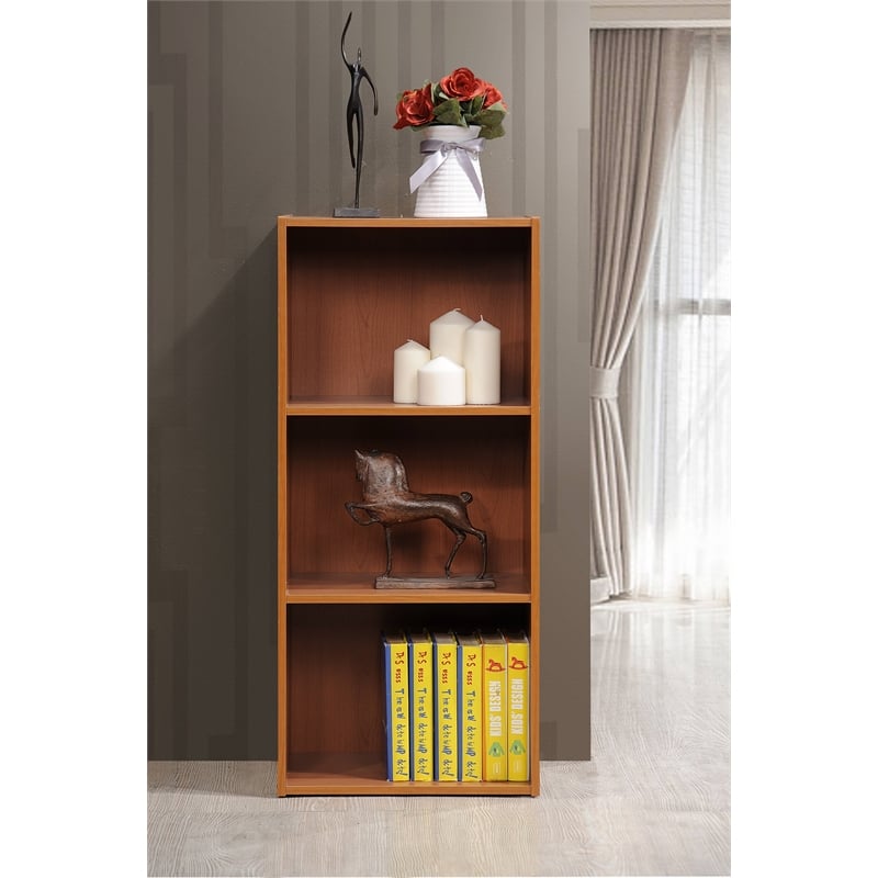 Hodedah Three Shelf Versatil Wooden Bookcase in Cherry Finish