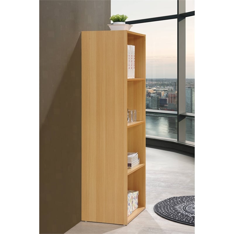 Hodedah Four Shelf Multi-Purpose Wooden Bookcase in Beige Finish