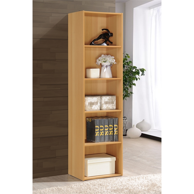 Hodedah Five Shelf Multi-Purpose Wooden Bookcase in Beige Finish