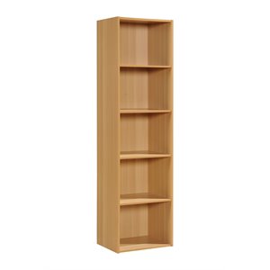 Hodedah Five Shelf Multi-Purpose Wooden Bookcase in Beige Finish
