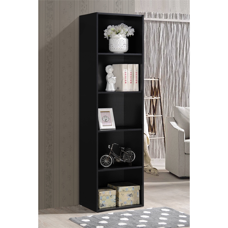 Hodedah Five Shelf MultiPurpose Wooden Bookcase in Black Finish