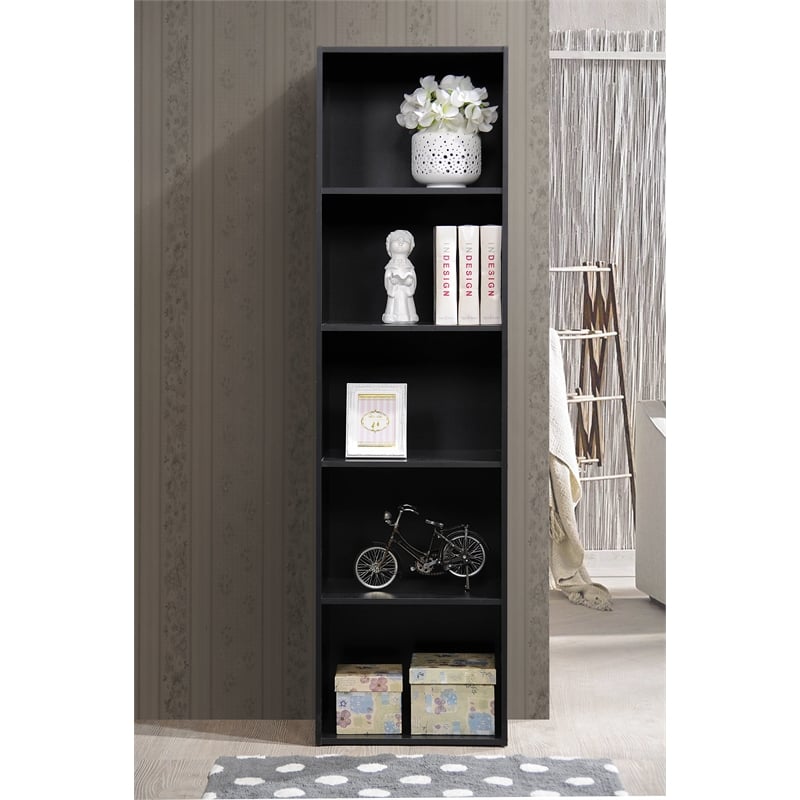 Hodedah Five Shelf Multi-Purpose Wooden Bookcase in Black Finish
