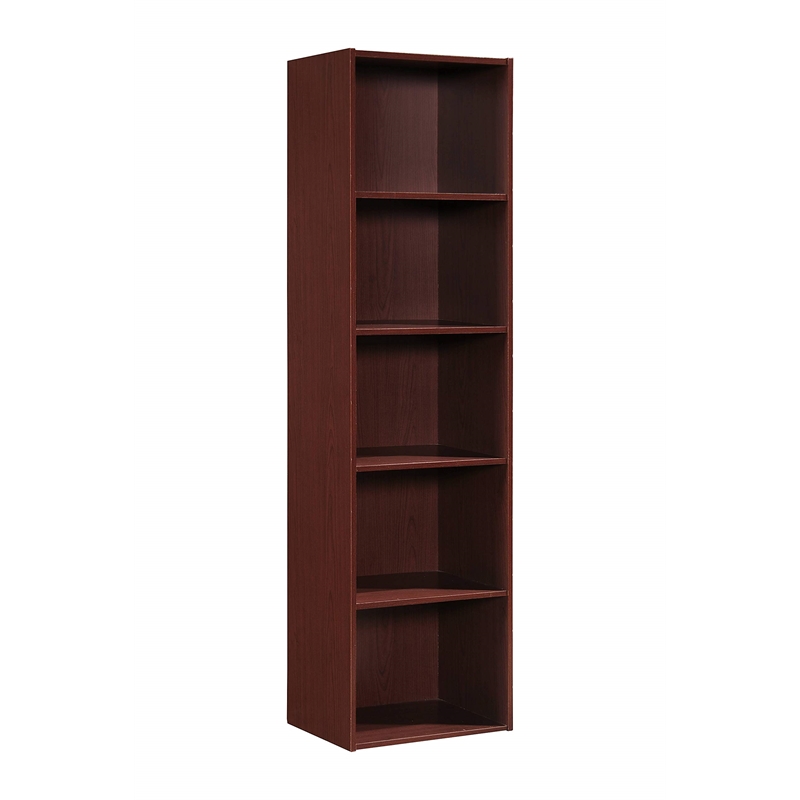 Hodedah Five Shelf Multi-Purpose Wooden Bookcase in Mahogany Finish