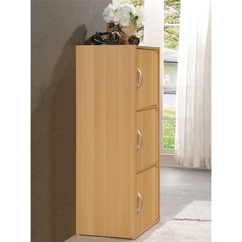 Hodedah 3 Shelf 3 Door Multi-Purpose Wooden Bookcase in Beige Finish