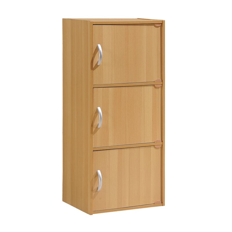 Hodedah 3 Shelf 3 Door Multi-Purpose Wooden Bookcase in Beige Finish