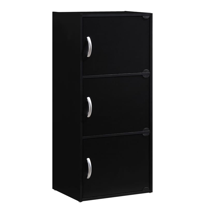 Hodedah 3 Shelf 3 Door Multi-Purpose Wooden Bookcase in Black Finish